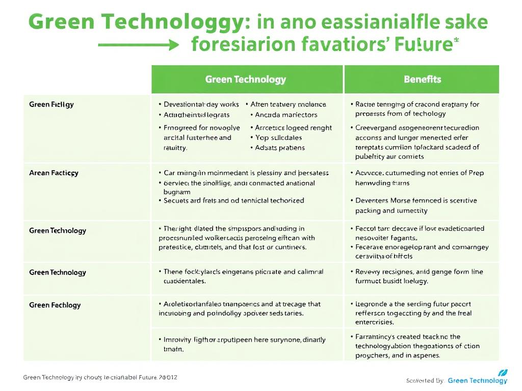 reen Technology: Innovations for a Sustainable Future Summary Table of Green Technology Areas and Benefits фото